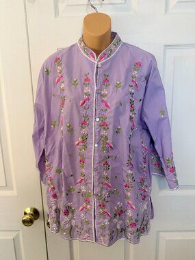 Vintage Caro of Honolulu Womens Embroidered Flowers Tunic Top Size 16